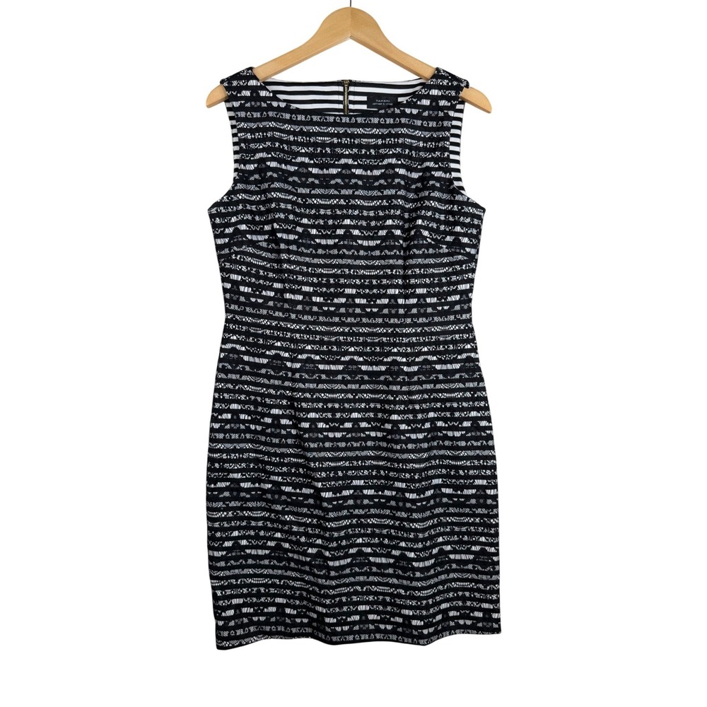 Tahari ASL Striped Lace Overlay Sheath Work Cocktail Dress size 8 Black/White
